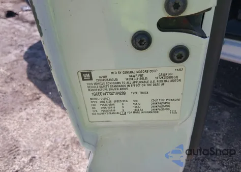 2003 Chevrolet Silverado 1500 Ls z USA, uszkodzony, nr VIN 1GCEC14T73Z194209